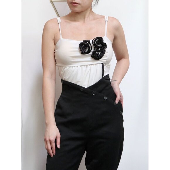 Vintage Y2K Asymmetric Black & White Babydoll Dress Rosette Cluster, XS Romantic - Picture 2 of 8